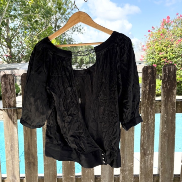 Y2K GUESS Authentic Brand Stretch Silk Blouse Sz Medium - Picture 5 of 14